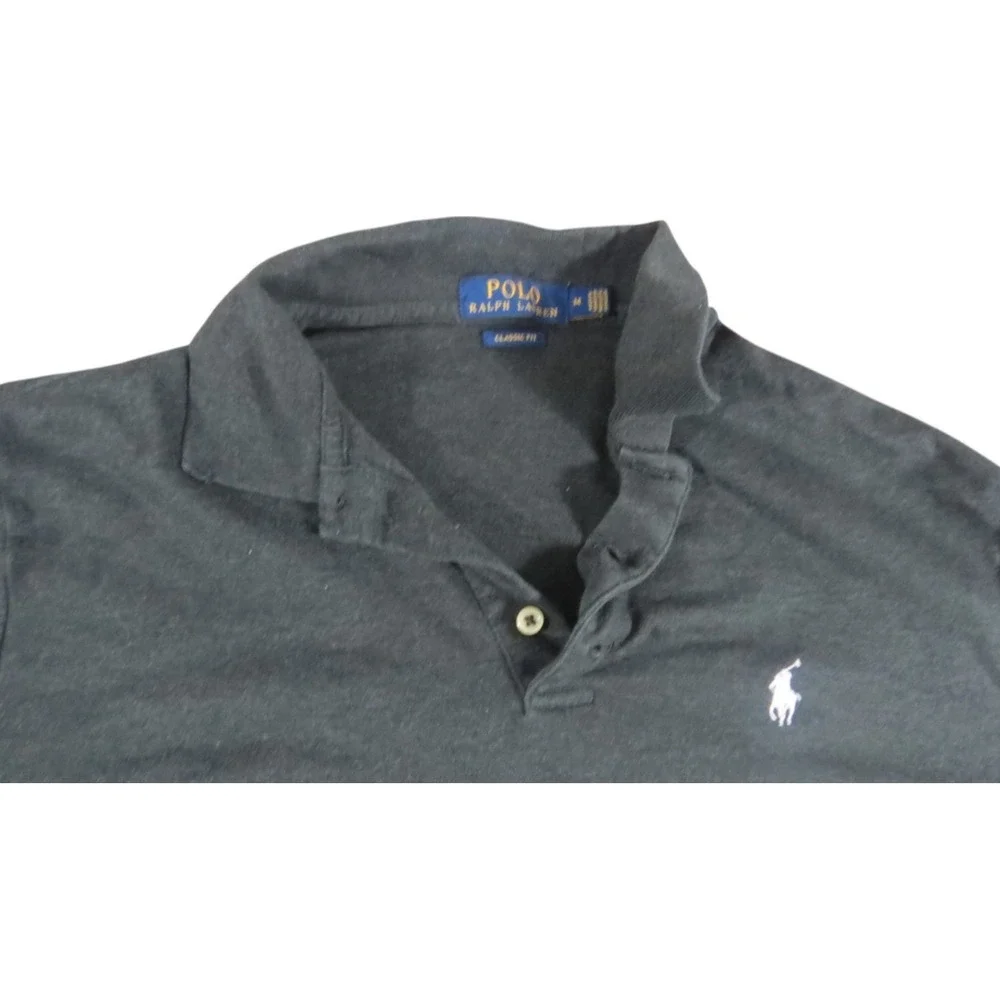 Polo Ralph Lauren Shirt Classic Fit Black Pique Cotton Polo Pony Logo Men Size M